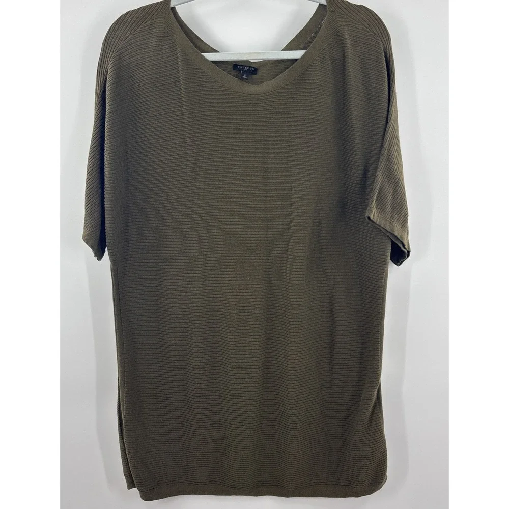 Talbots Plus XL  Women's‎  Olive Green Short Sleeve Knit Top Ribbed Round Hem